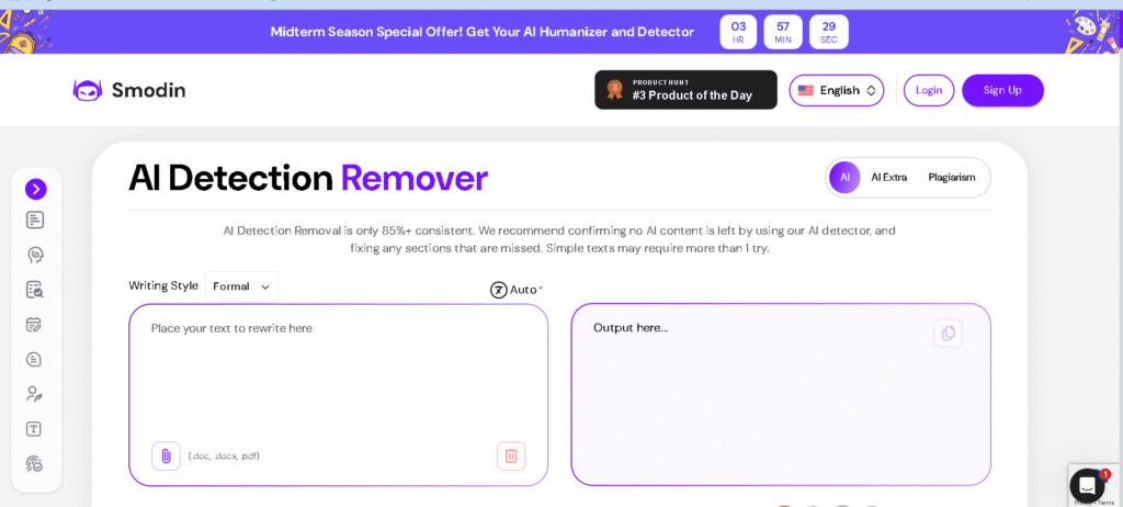 Smodin user interface screenshot highlighting academic writing tools.