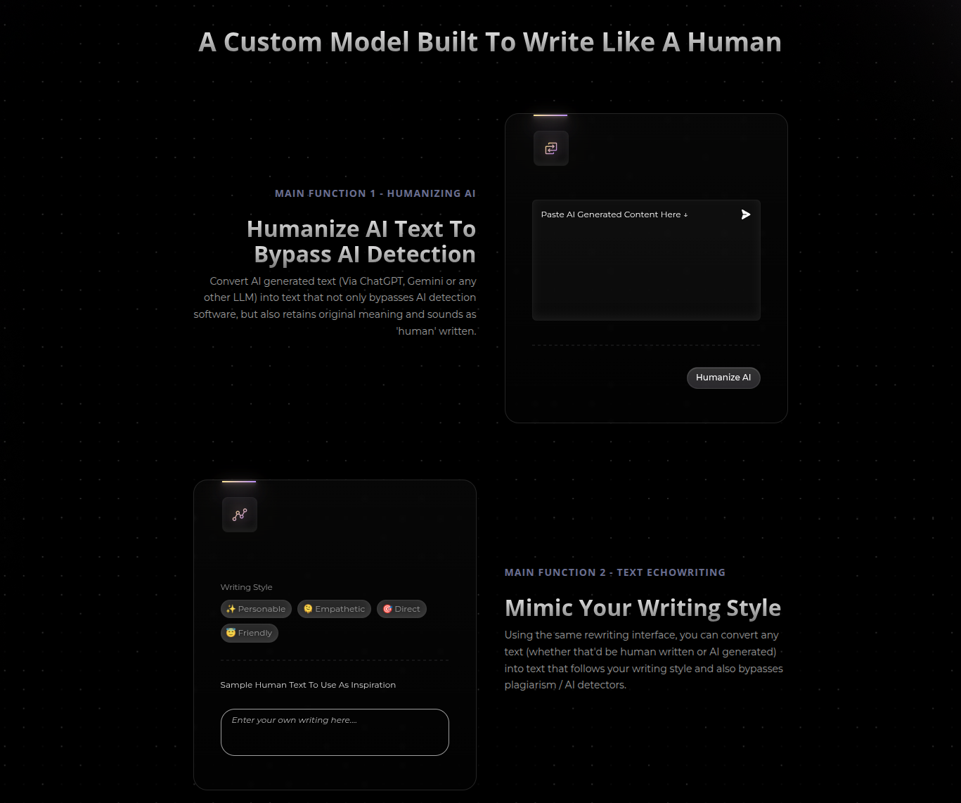 Twixify features - personal style mimic and humanization demo