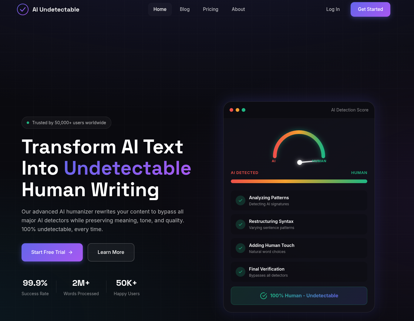 Homepage of aiundetectable.com