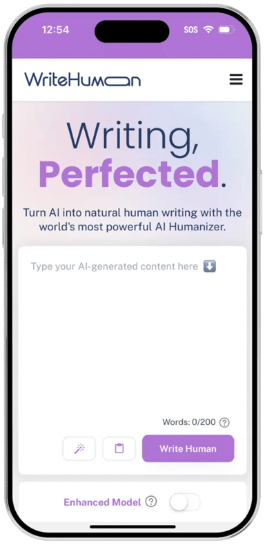 WriteHuman mobile interface showing ease of use.